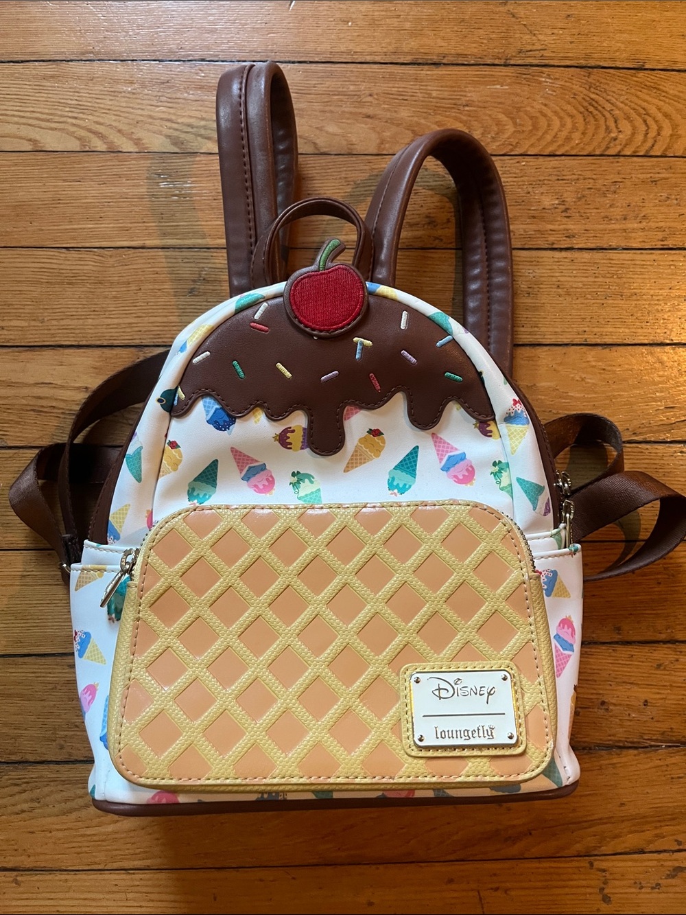 Loungefly Ice Cream Waffle Mini Backpack in Brown, Cream & Red